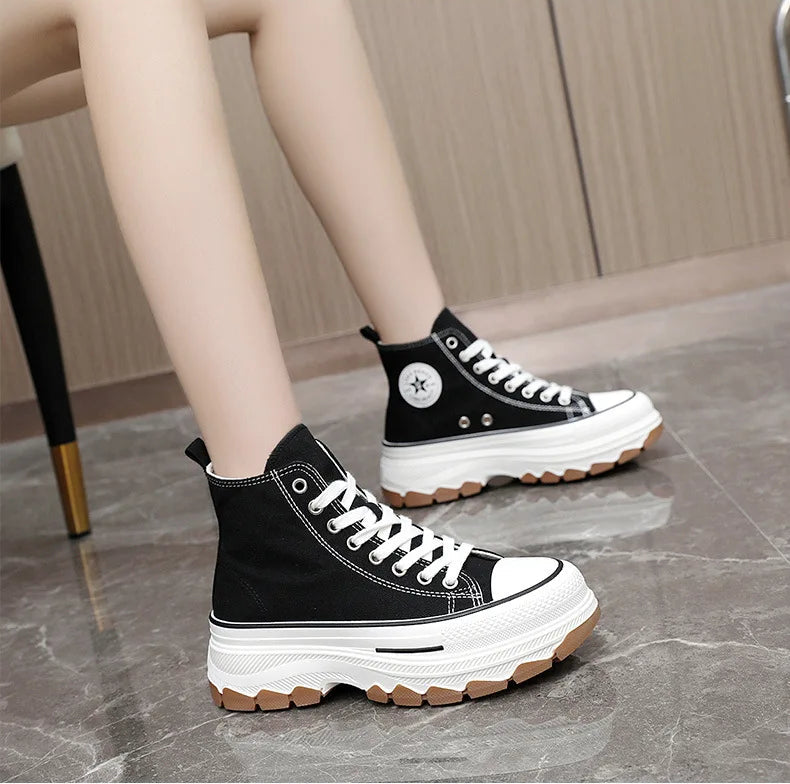 High Top Lace-Up Height Canvas Sneakers