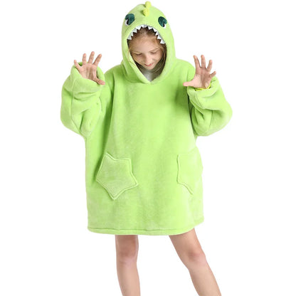 Kids Hoodie Oversized Blanket with Sleeves Panda Giraffe Kigurumi Sweatshirt