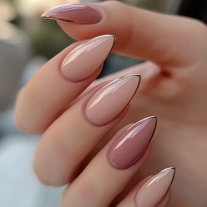 24pcs French Fake Nails Finished Almond Nails Sets