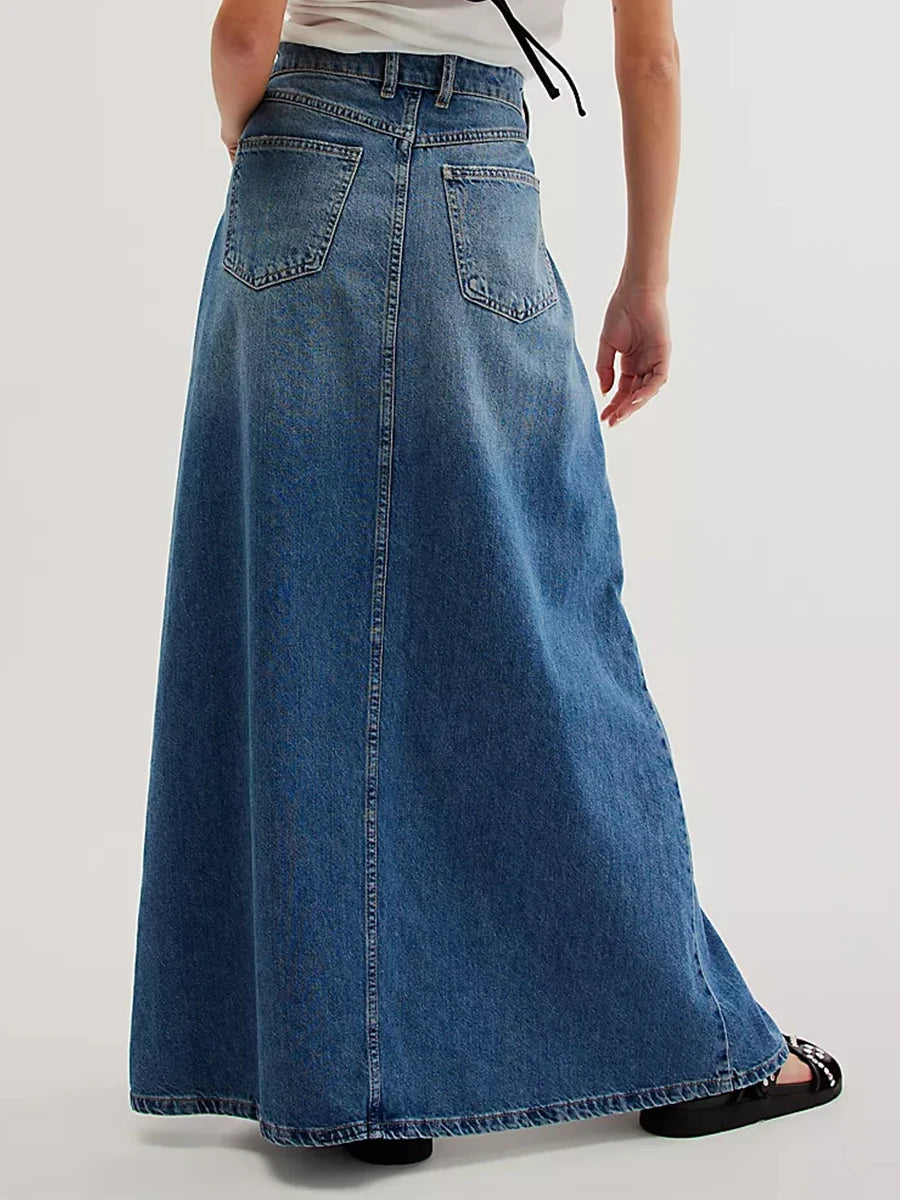Falda vaquera larga de talle alto estilo maxi