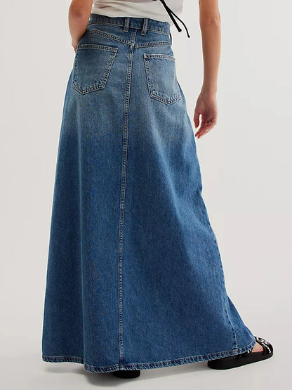 Falda vaquera larga de talle alto estilo maxi