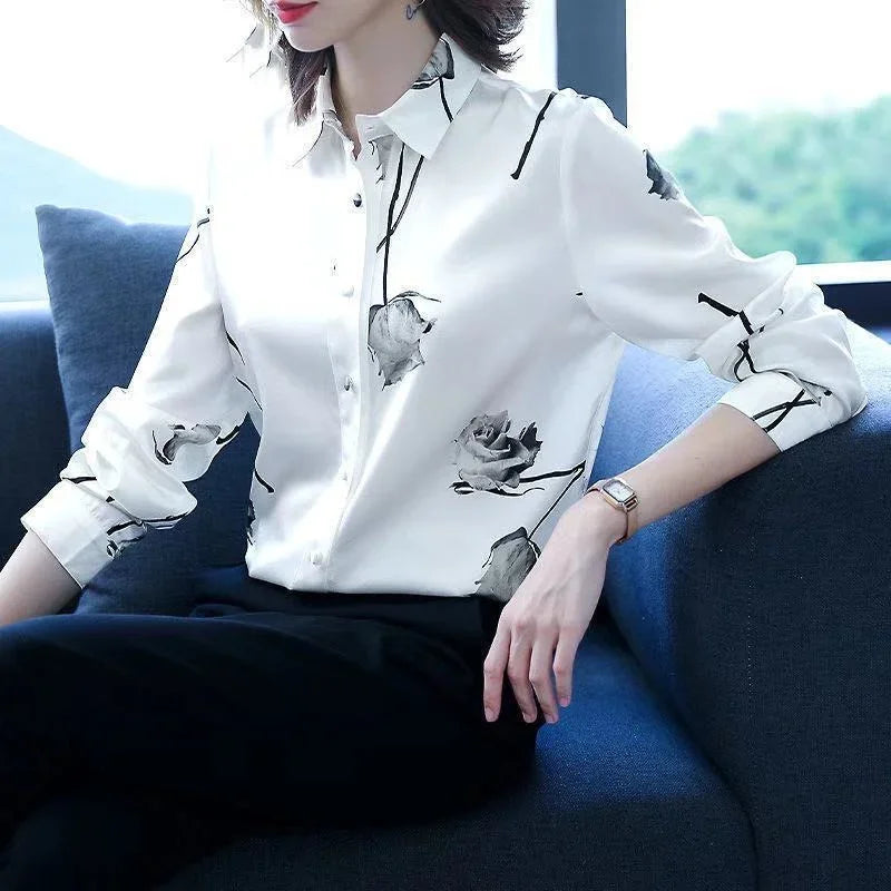 Casual Long Sleeve Flower Printed Blouse