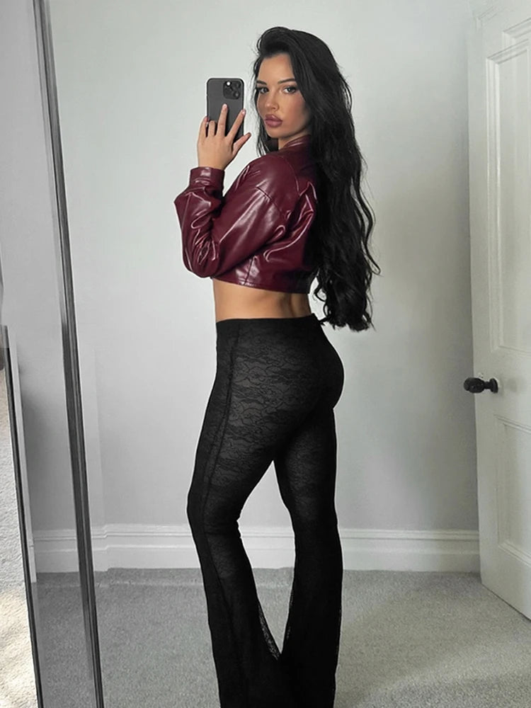 Faux Leather Single Button Crop Cross Neck Full Sleeve Wild Jacket