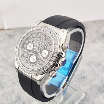 Movement Quartz Chronograph Sapphire Glass Gemstone Dial Luxury Waterproof Wristwatch
