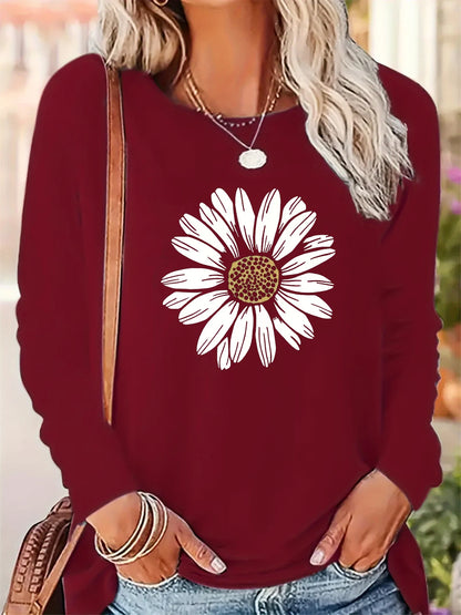 100% pure cotton loose sunflower long sleeved T-shirt