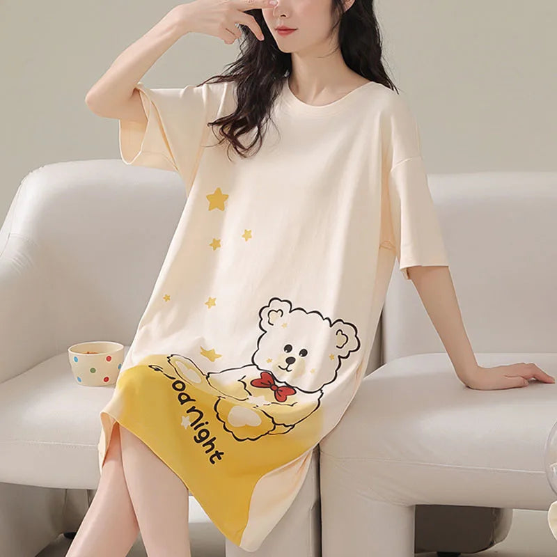 Short-Sleeved Nightgown Cartoon Bear 5xl Pajamas