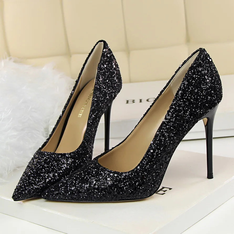 High Heels Pumps Glitter Gold Silver Shoes