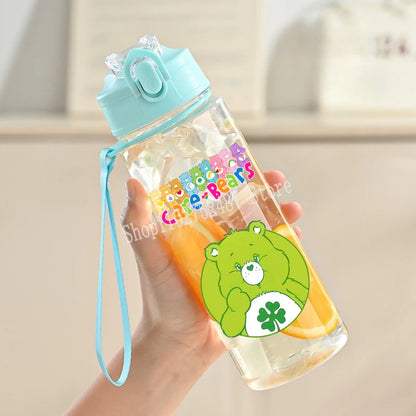 900ml Care Bears Cute Water Bottle with Straw Girls School Plastic Cup