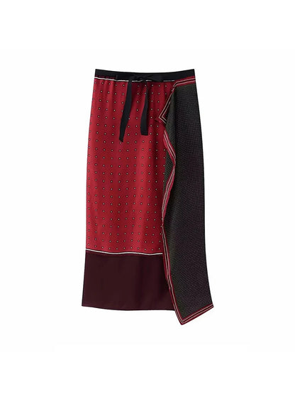 Red Print Straight High Street Waist Lady Elegant Skirt