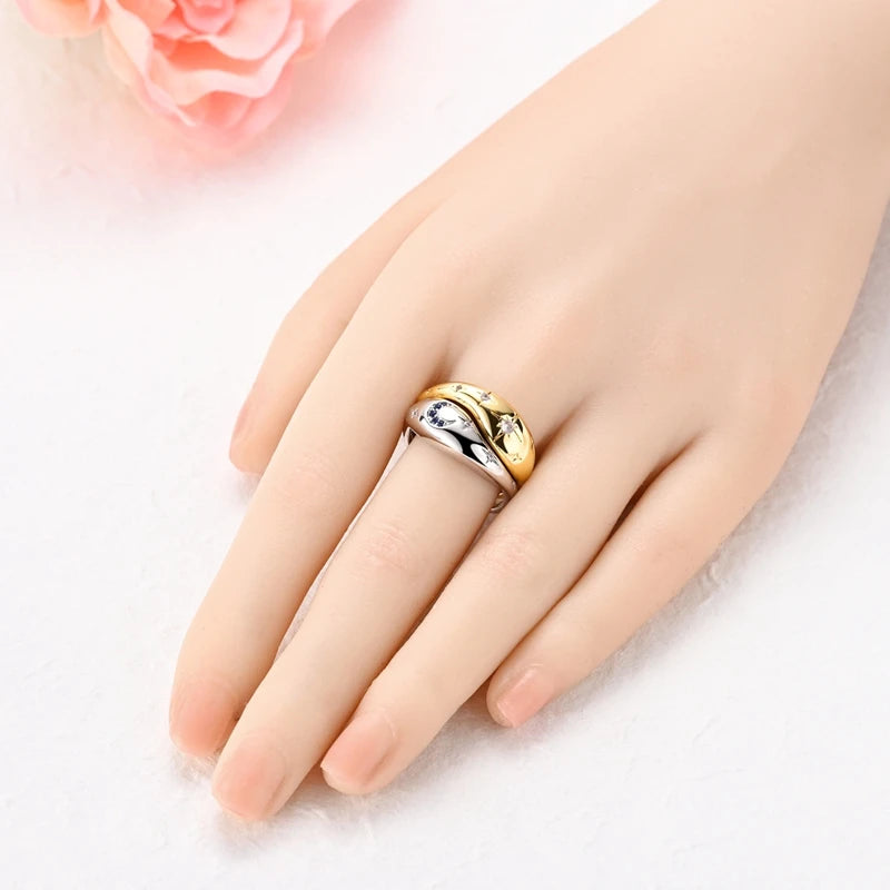 925 Sterling Silver Sparking Wave Star and Moon Rings