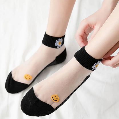 5-Pair Daisy & Smiley Short Socks Set