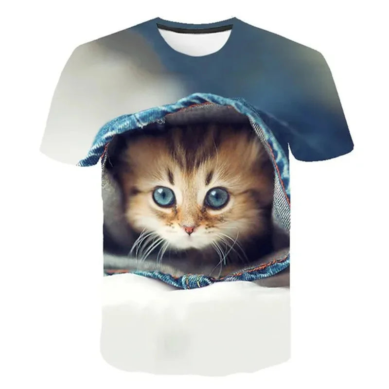 3D Mysterious Cat Short Sleeves  T-Shirt