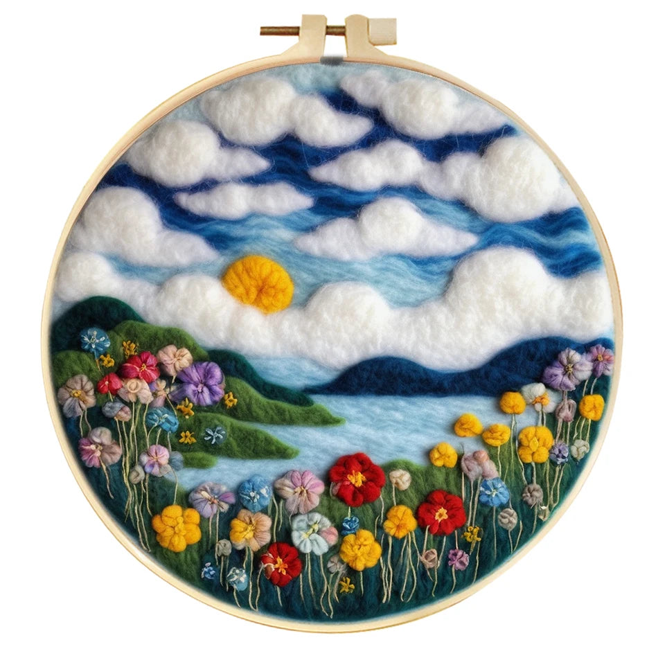 Waterfall Landscape Wool Felting Painting Frame DIY Wool Embroidery Kit