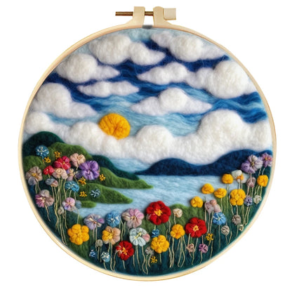 Waterfall Landscape Wool Felting Painting Frame DIY Wool Embroidery Kit