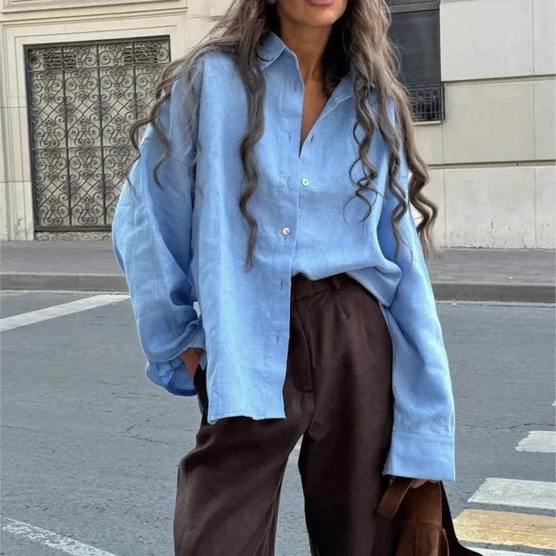 Elegant Long Sleeve Cotton Blouse