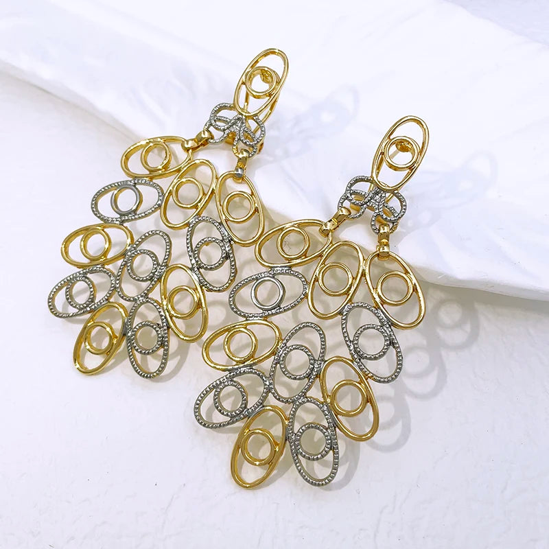 Large Size Drop Earring Plant Leaf 18k Gold Plated Earrings