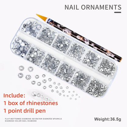 12Gird 3D Glass AB Crystal Nail Art Rhinestones Kit