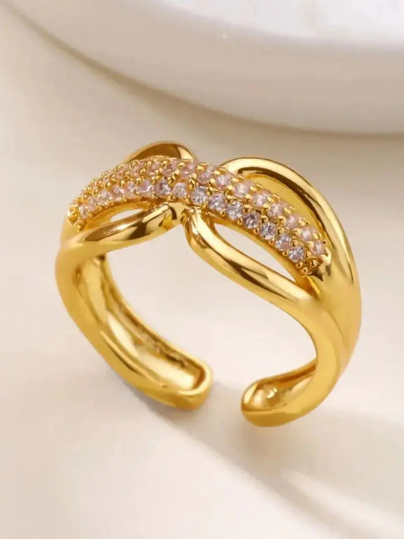 Zircon Star Knot Gold Stainless Steel Geometric Rings