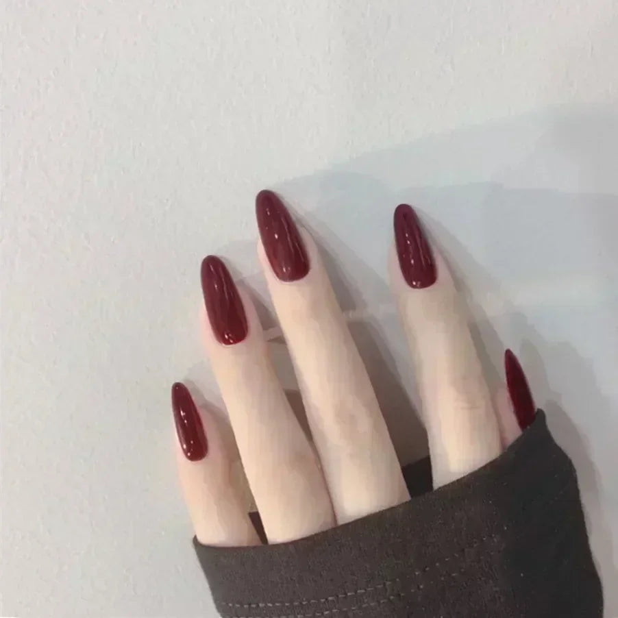 24pcs/Box Long Coffin False Nails Art Rose with Glue Wearable Jelly Nails