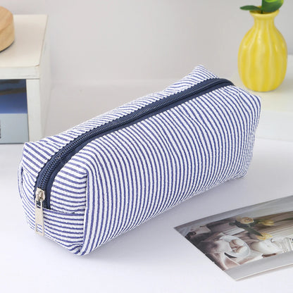 Cute Striped Canvas Pencil Case Small Travel Pouch with Zipper