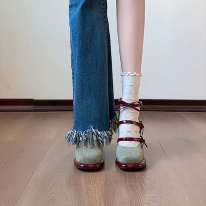 Elegant Bow Chunky Heel Mary Jane High Heels Shoes