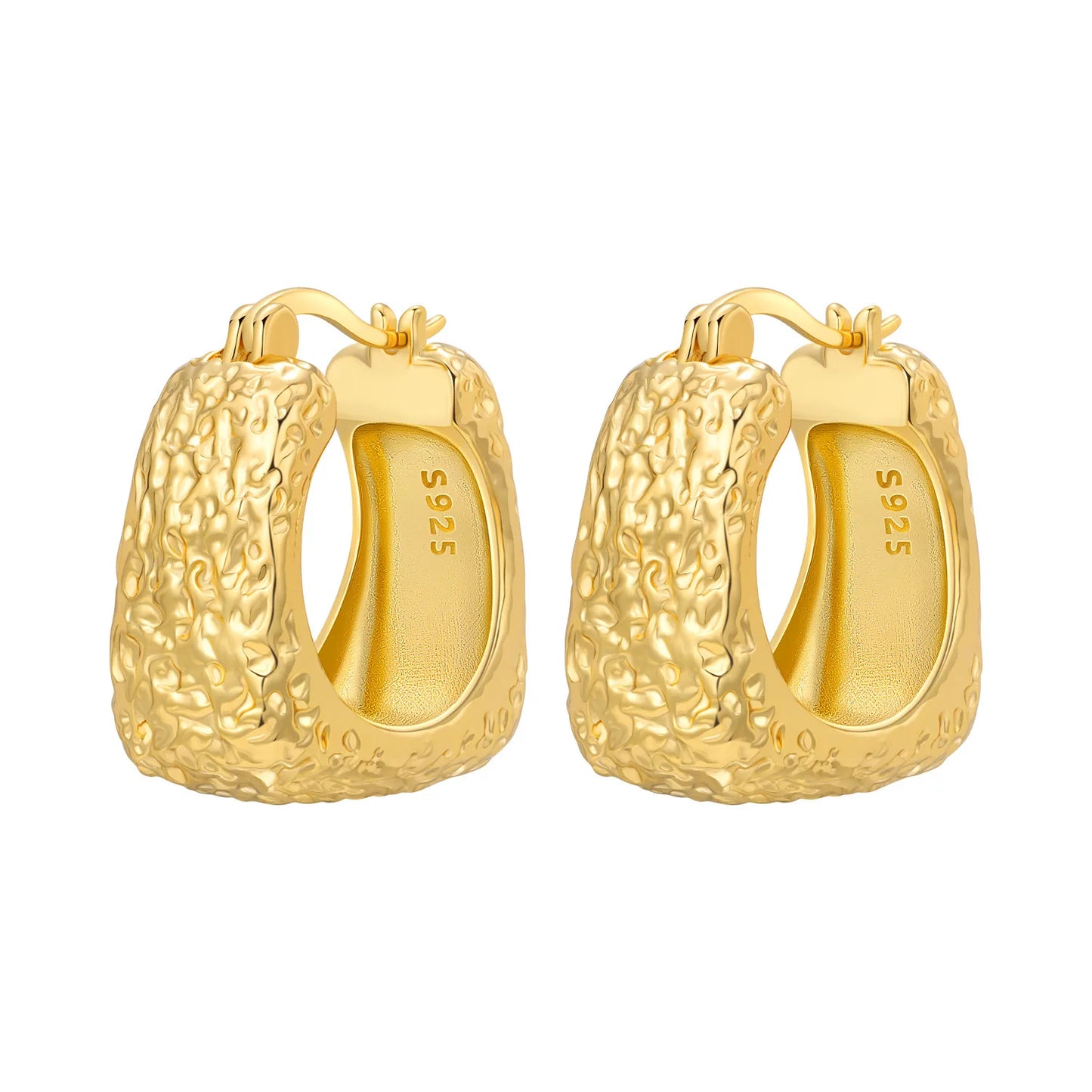 S925 Sterling Silver Zircon 18K Gold Lining Vintage Hoop Earrings