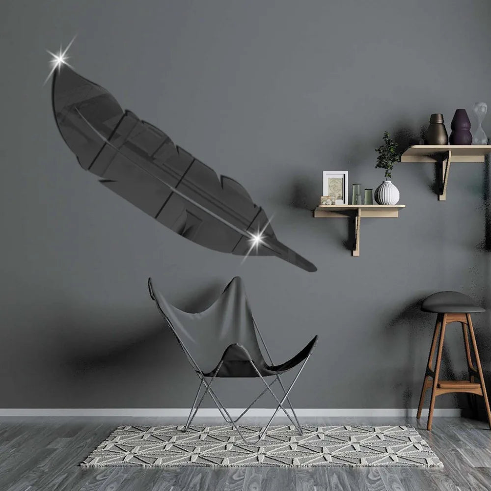 3D Dancing Feathers Mirror Wall Stickers
