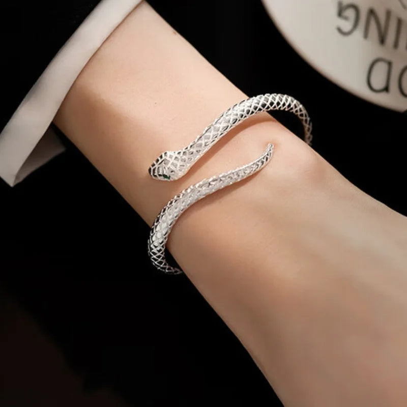 Silver Color Snake Shaped Bangle Bracelet