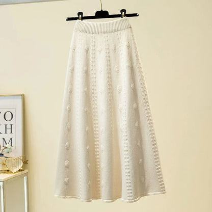 Autumn Winter Knitting Long Elegant  High Waist Elastic Soft Midi Skirts