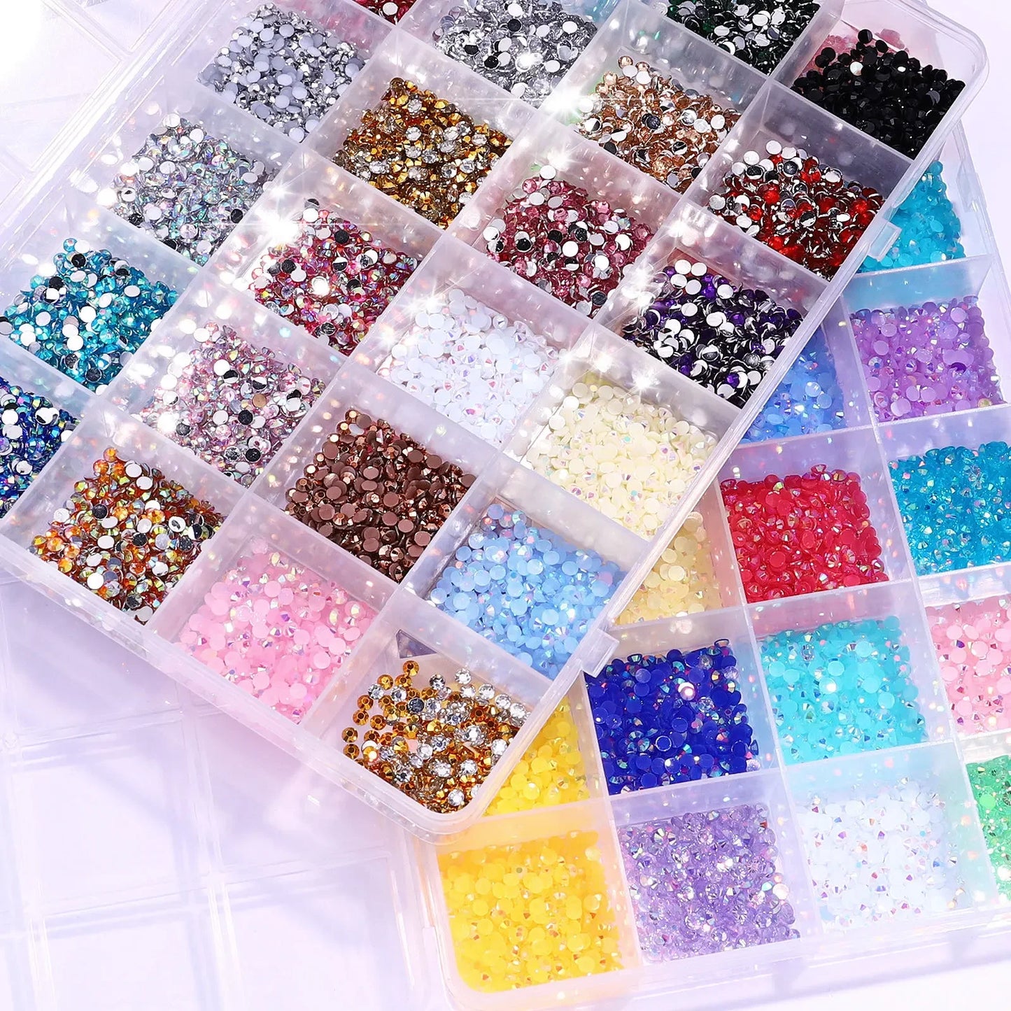 3500 Pcs/Box Round Resin Flat Bottom Color Glitter Rhinestones Kit
