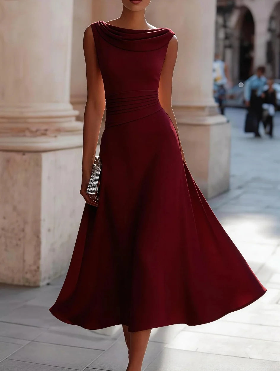 Sleeveless Cowl Chiffon Midi Dress