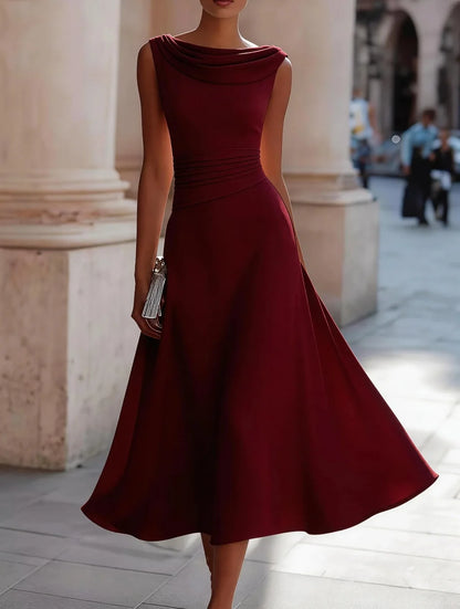 Sleeveless Cowl Chiffon Midi Dress