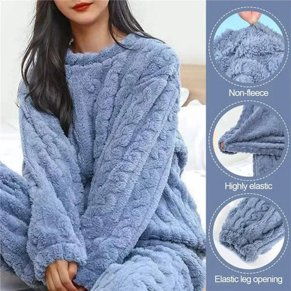 Coral Velvet Jacquard Soft Warm Winter Loungewear Pajama Sets