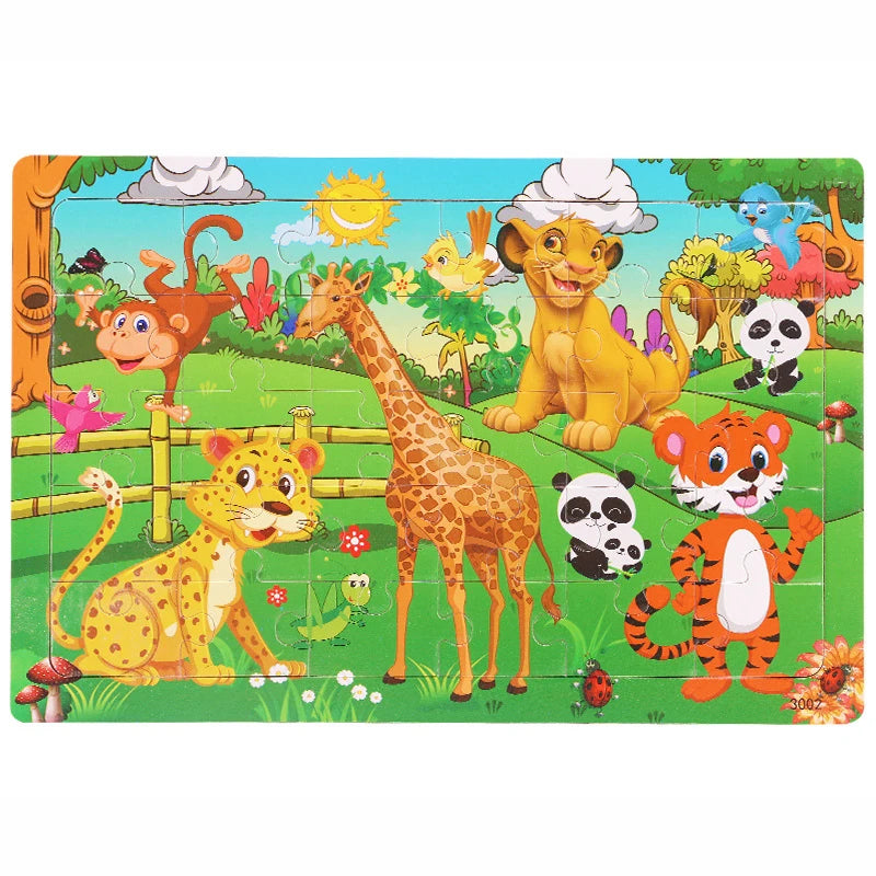 30 Pieces Wooden Jigsaw Puzzle Kids Cartoon Animal Puzzles Toys