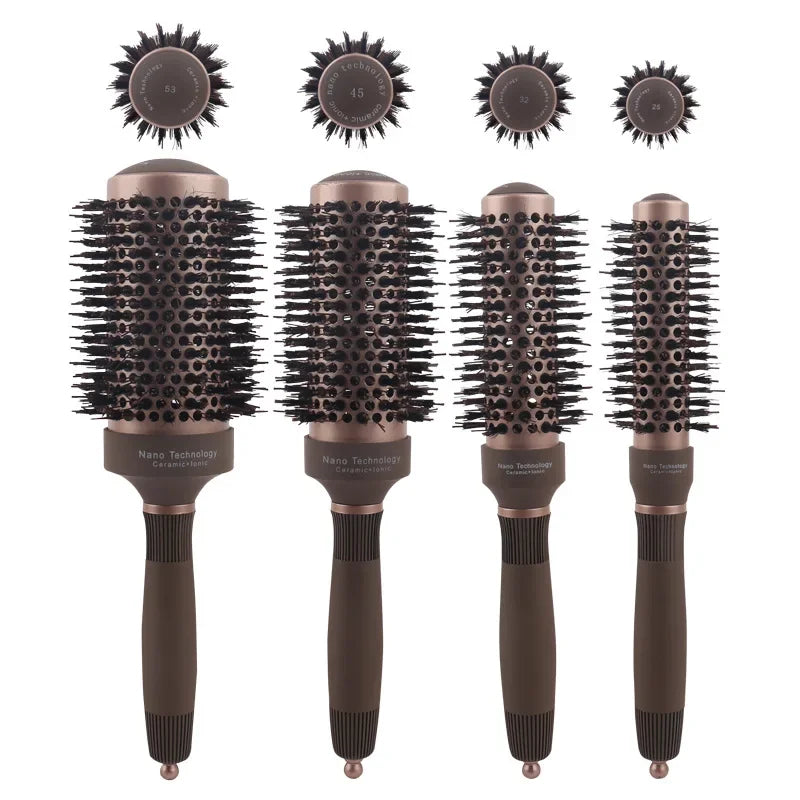 Ceramic Round Barrel Hair Curling Brush Anti Static Round Rolling Brush