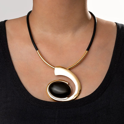 Exaggerated geometric spiral snail shaped oil drop pendant necklace