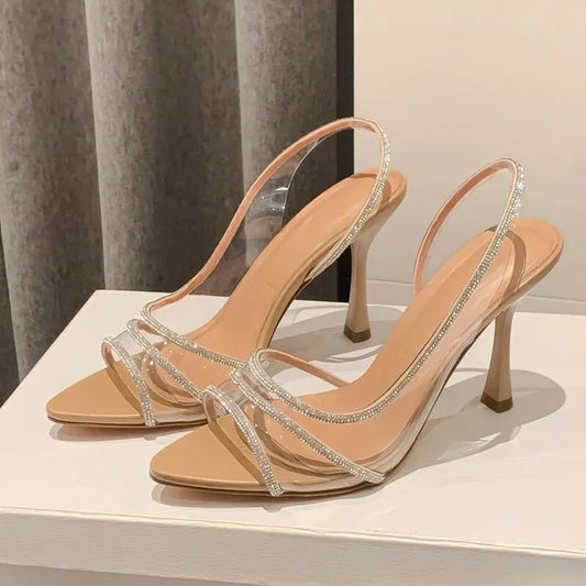 Rhinestone Slingback Pumps Transparent Sexy Shoes