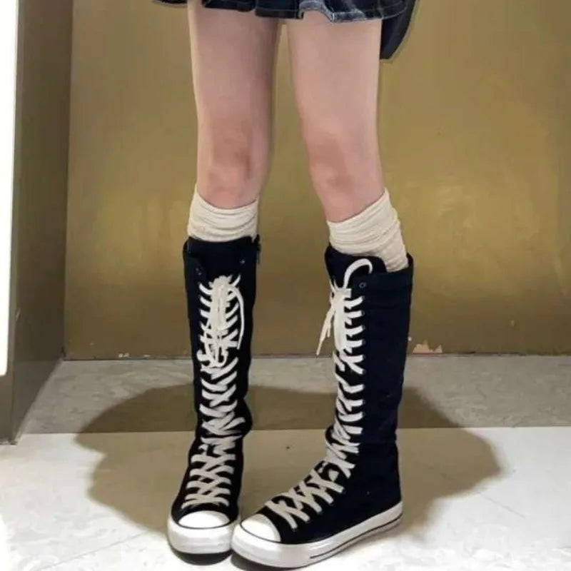 High Top Canvas Korean Long Boot