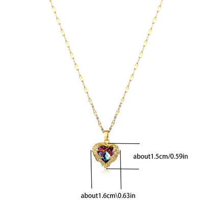 Colorful Crystal Ocean Heart Pendant Necklace Jewelry