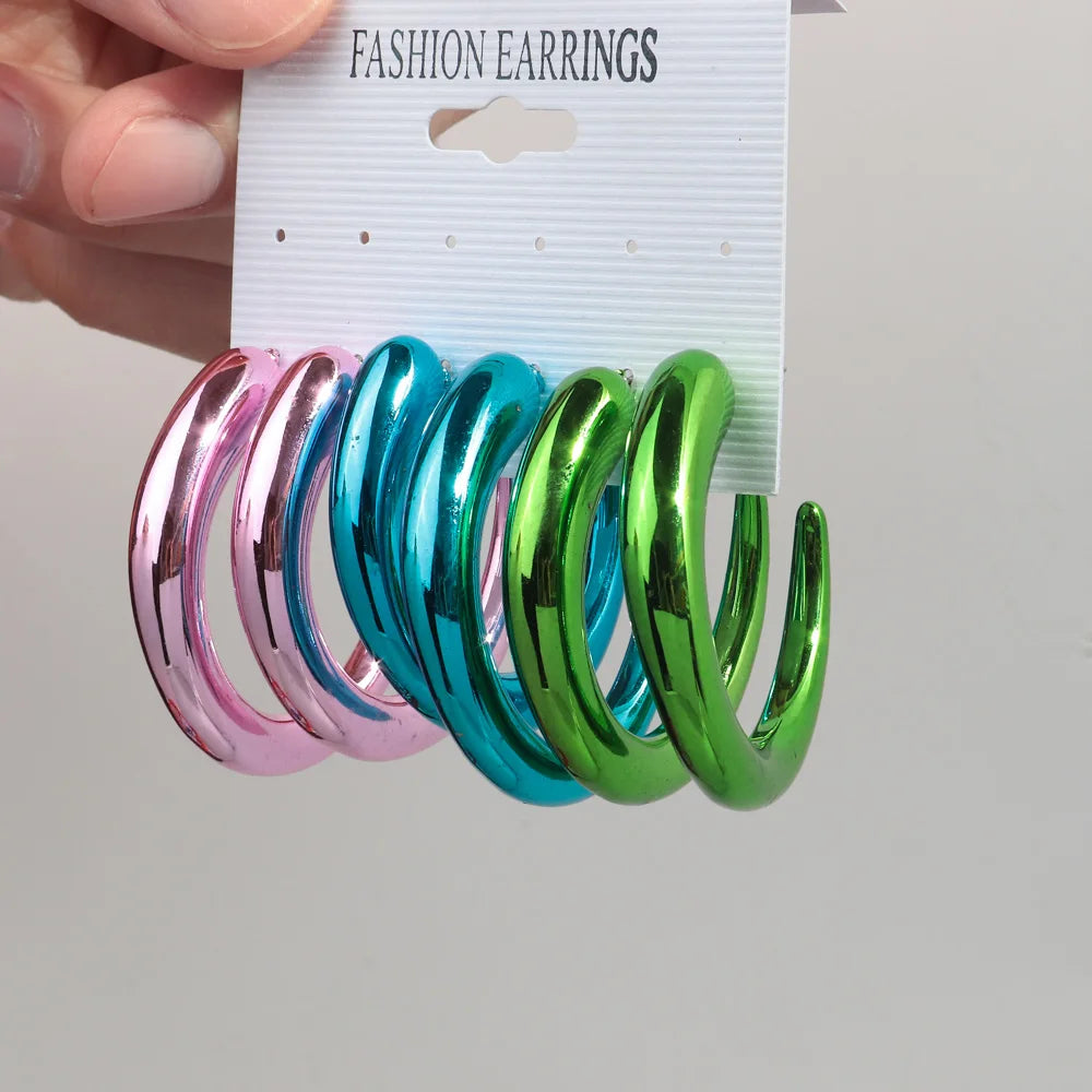 FishSheep Trendy Acrylic Geometric Circle Hoop Earrings Set