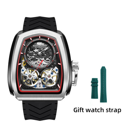 Double Flying Wheel Skeleton Luxury Automatic Mechanical Stainless Steel Silicone