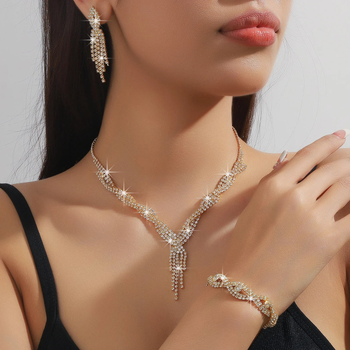 Copper Claw Chain Hollow Tassel Necklace Set