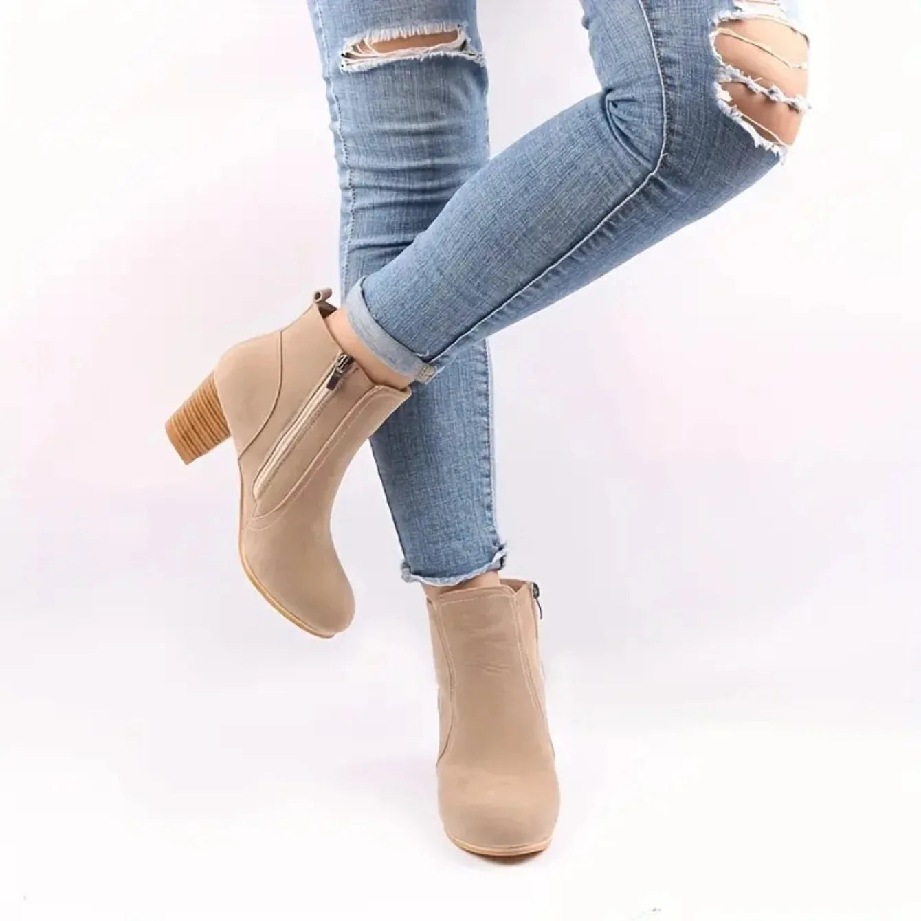 Chunky Heels Zip Luxury Chelsea Ankle Boots