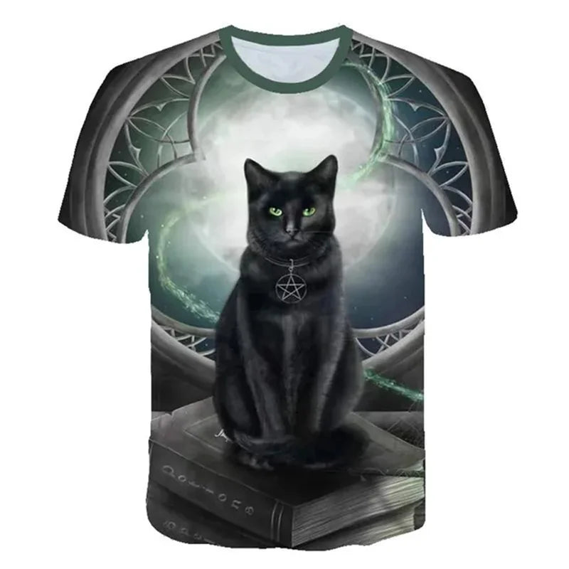 3D Mysterious Cat Short Sleeves  T-Shirt