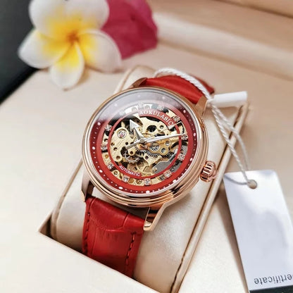 Aogulas Genuine Hollow-Out Diamond-Encrusted Fully Automatic Mechanical Watch