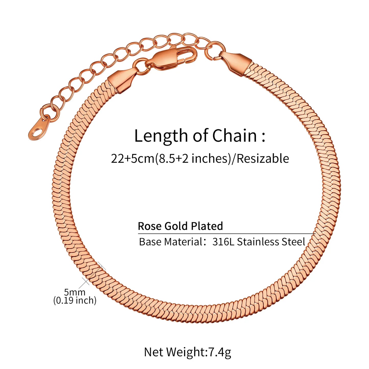 U7 Ankle Cuban Link Snake Figaro Bracelets