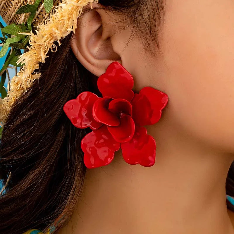 Exaggerated Metal Large Flower Stud Earrings