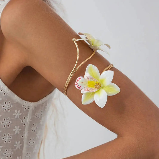 Salircon Vintage Exquisite Colorful Flower Open Arm Bangle Bracelets