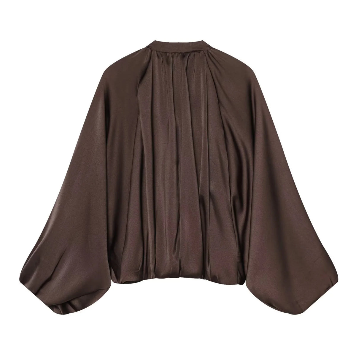 Coffee Pleated Bubble Puff Loose Long Sleeved High Waisted Casual Long Pants Sets