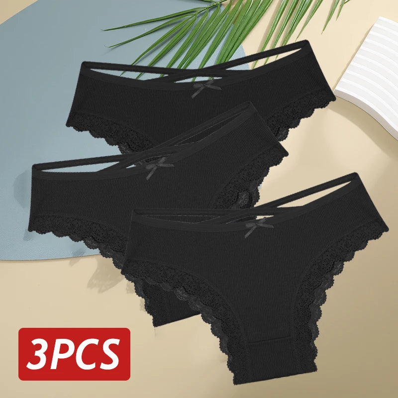 3PCS/Set Cotton Sexy Low Rise Lace Brazilian Panties S-XL